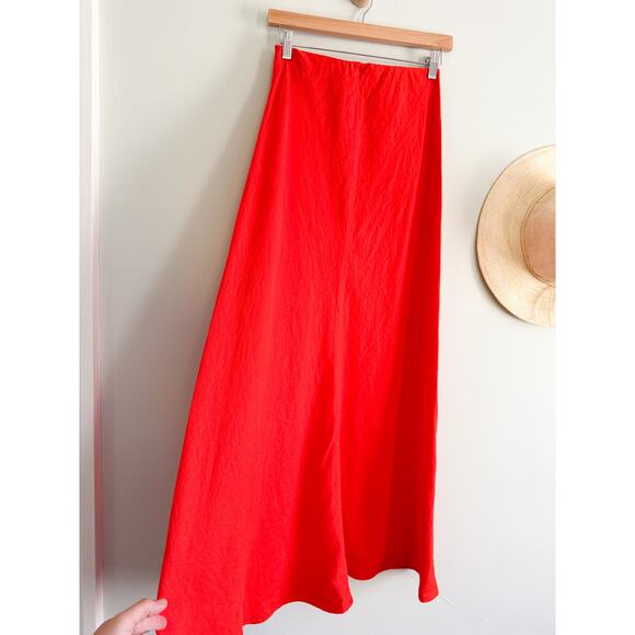 Madewell | NWT Linen Maxi Slip Skirt in Bright Flame Red | Sz 0 - Picture 3 of 11